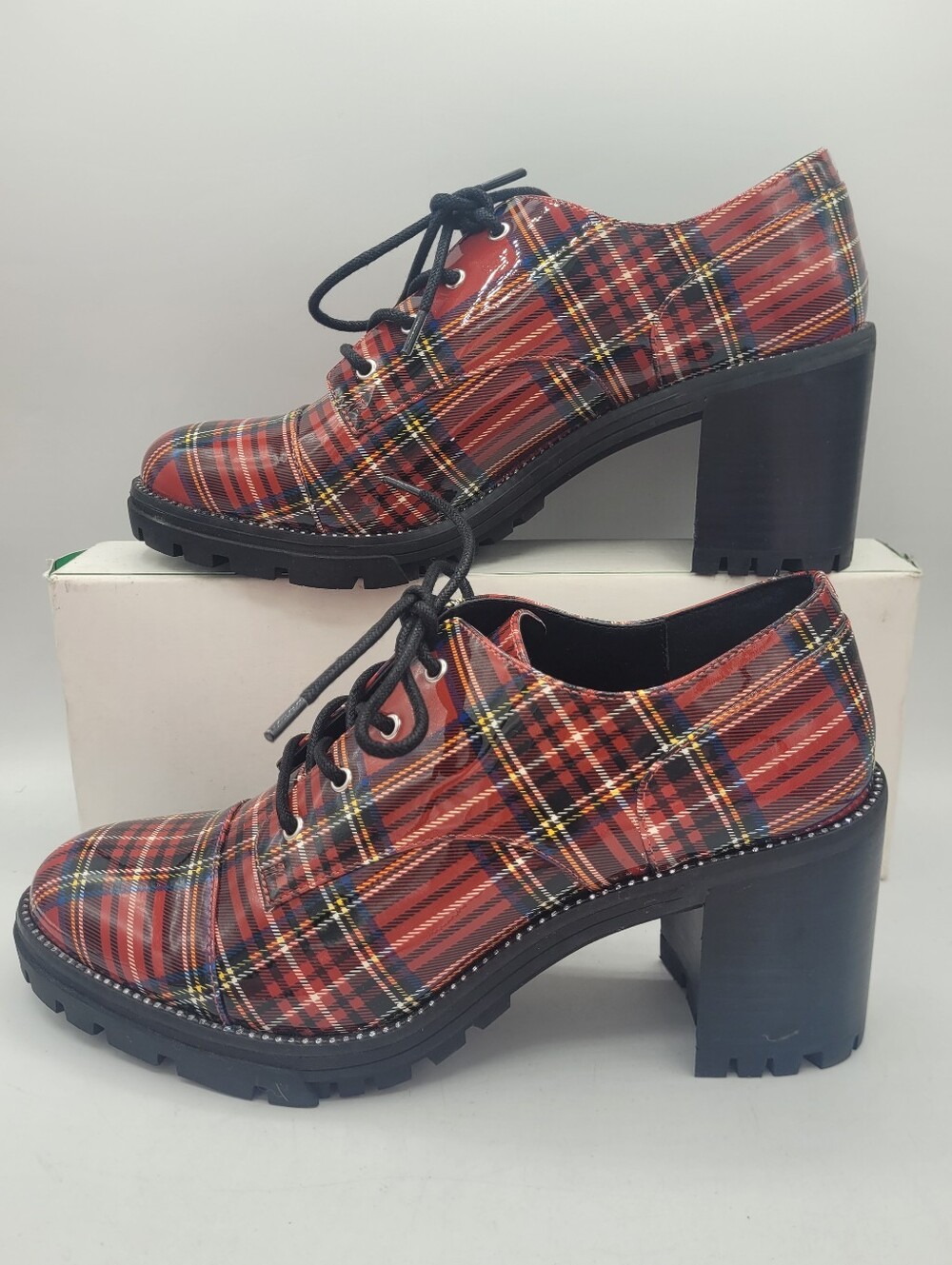 Jessica Simpson Resina red plaid Tartan chunky 3.25" heel oxfords - Picture 16 of 16